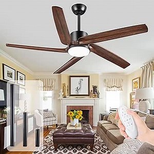 52 Inch Farmhouse Ceiling Fan with Light and Remote, Modern Wood Ceiling Fan with Dimmable LED, Noiseless DC Motor, Industrial Rustic Propeller Ceiling Fan for Bedroom,3 Downrods, Damp Rated