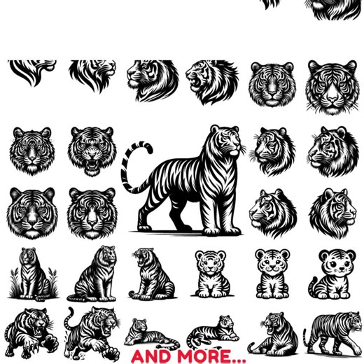 168 Laser Engraving Tiger Laser Cut Files | Tiger Svg Dxf Pdf Bundle | Big Cat Cnc Patterns for Glowforge | Jungle Animal Silhouette Vector - Etsy