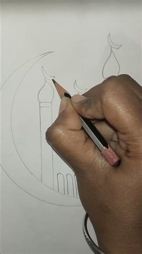 Beautiful Mosque Drawing with Crescent Moon | Easy Islamic Drawing#shorts#artshorts#islamicart