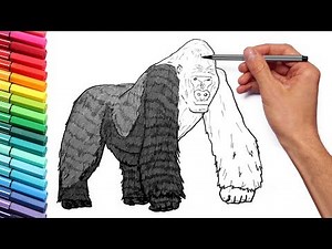 Drawing and Coloring a Gorilla - How to Draw Wild Animals Color Pages for Children