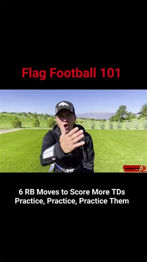 Coach D on Instagram: "Flag Football 101 🔥🏈 | 6 RB Moves to Score More TDs Practice, Practice, Practice Them Easy drill for new players or those struggling to learn to backpedal and pursuit across the field! Great for older kids in middle school and high school. Perfect for any practice or for parents to run with kids at home. Get them to quickly move across the field and shut down the offense. Get some! 🏈🔥 Need Coaching Tools? Looking for playbooks, practices, drills, wristbands or equipmen