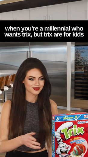 Melissa Kristin on Instagram: "It was always so frustrating when the kids rudely wouldn’t let the Rabbit have any Trix. Especially now that we’re part of the excluded crowd as adults; we feel the pain! Nah, but actually though, I still eat Trix all the time and it’s delish. #millennials #90skids #trix #cereal #nostalgia #trixareforkids #millennial #over30 #relatable"