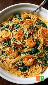 Creamy Shrimp Pasta with Sun-Dried Tomatoes and Spinach Crazy good. Silky, garlicky, and totally viral-worthy. This is the shrimp pasta everyone saves and makes again. Ingredients : 12 oz pasta (fettuccine or linguine) 1 lb large shrimp, peeled & deveined 2 tbsp olive oil 3 cloves garlic, minced 1/2 tsp red pepper flakes (optional) 1 cup sun-dried tomatoes, chopped 2 cups fresh spinach 1 cup heavy cream 1/2 cup chicken broth 3/4 cup grated Parmesan cheese 1 tsp Italian seasoning Salt & black pep