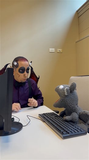 Working hard? Or hardly haunting? #svengoolie #metv #svensquad #imp #horror #classichorror #puppet #puppets #office #officelife #officehumor #coworkers #gargoyle | Svengoolie