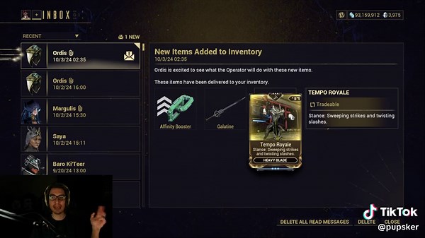 New Warframe Promo Code For Galantine, Tempo Royale, a Uru Sugatra, and a 3 Day Affinity Booster! Use code KOUMEI-FHF8U in the market for some good loot, or online on the website if you can't login right now! #Warframe #promocode #update