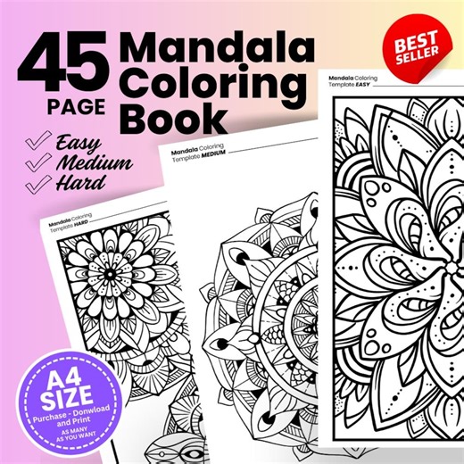 45.mandalas for Coloring, Mandala Art, Coloring Pages,instant Downloads, Art Therapy, Relaxing Coloring, Trace Sheets, Pattern Coloring Page - Etsy