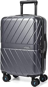 BAGSMART Carry On Luggage 22x14x9 Airline Approved, 1OO% PC Lightweight Carry On Hardside Suitcase, 20 Inch Hard Shell Luggage with Spinner Wheels, Waterproof Rolling Suitcase, Gray