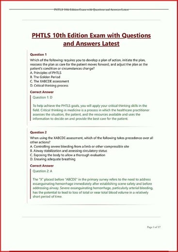 Phtls 10Th Edition Exam With Questions And Answers Latestupdate video