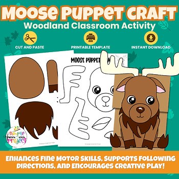 Moose Paper Bag Puppet Craft | Woodland Animal Printable for Preschool & Kinder
