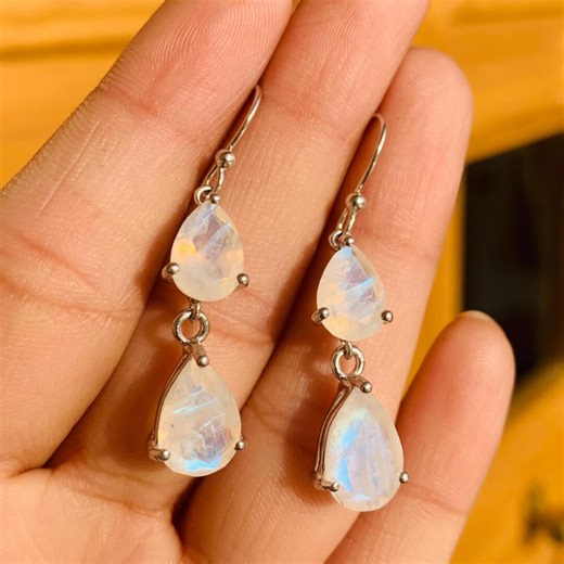 Rainbow Moonstone Earrings, 925 Sterling Silver Earring, Tear Drop Dangle Earrings, June Birthstone, Boho Moonstone Earrings, Gifts for Her - Etsy
