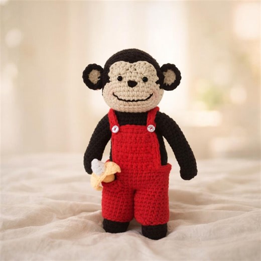 Amigurumi Monkey Crochet Pattern | Plush Toy With Red Overalls (PDF Pattern) - Etsy