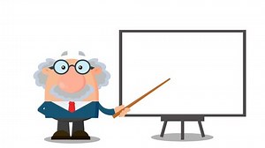 Professor Or Scientist Cartoon Character With Pointer Presenting On A Board. 4K Animation Video Motion Graphics Without Background
