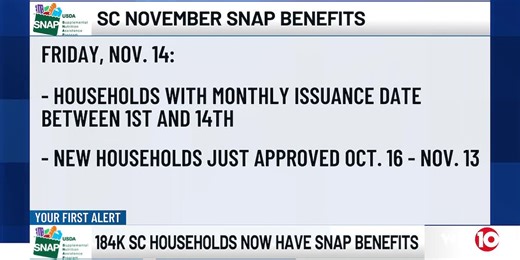 184K SC households received SNAP benefits Friday; more to follow