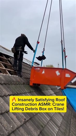 Crane Lifting Debris Box on Tiles! #ConstructionASMR #OddlySatisfying #FYPUSA