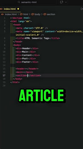 Stop Using DIV for Everything ❌ (Use This Instead) #shorts #html #webdev