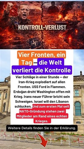 USS Ford brennt. Erdoğan: Krieg gegen USA. Iran zurück. Libanon weg. Heute.