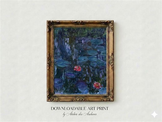 Monet Water Lilies Willow Reflection Print, Claude Monet Nympheas Painting, Impressionist Blue Pond Art, Vintage French Wall Decor - Etsy