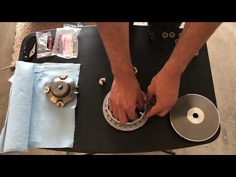 Kymco Downtown CVT transmission maintenance - (belt, rollers, sliders and clutch inspection)