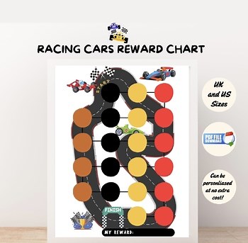 Racing Cars Sticker Reward Chart, Behaviour Incentive, Visual Tracker,