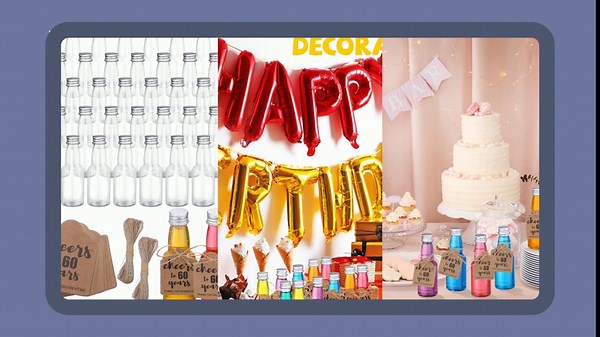 104 Pcs Mini Liquor Bottles Set,2 oz Plastic Spirit Bottles Reusable Alcohol Shot Bottles with Caps Mini Wine Bottles with Funnels, Tags, and Ropes,Birthday Party Favor for Guests (Cheers to 60 Years)