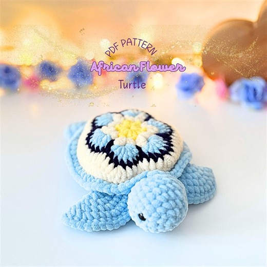 African Flower Sea Turtle Crochet Pattern Amigurumi Motif Animal Scrap Buster DIY Plushie Geometric Ocean Decor PDF Tutorial - Etsy