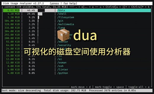 📦 dua - 可视化的磁盘空间使用分析器