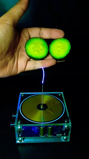 Tesla coil and cucumber slices ⚡🥒 #teslacoil #experiment #highvoltage