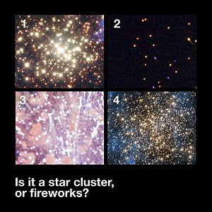 Are these images fireworks … or star clusters in space? Watch to find out. These space images resemble fireworks because star clusters are groups of stars that share an origin, forming at roughly the same time and location, and are tied together by gravity for millions or even billions of years. This gravity can hold these stars in a spherical burst shape, like a firework! How many did you guess correctly? | NASA Universe