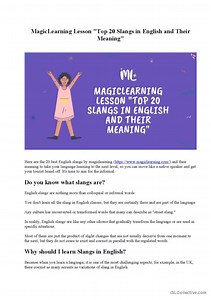 MagicLearning Lesson "Top 20 Slangs in English and Their Meaning"
