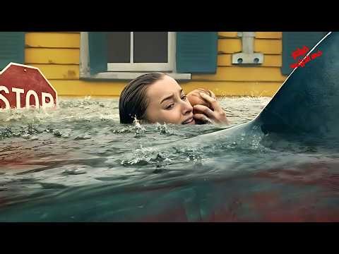 حامـ.ل وعلى وشك الولاده😯بتتحاصر وسط المياه بعد هجو.م اخـ.طر واندر انواع القرش المدينه بسبب اعصار 😬