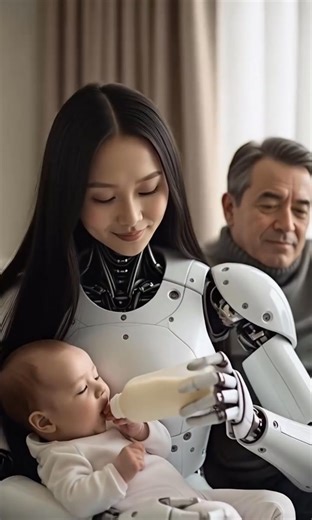 Future Shock: 烙 Female Humanoid Robot Caring for a Real Baby  Can...