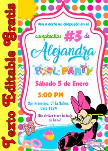 Invitación de Minnie Mouse Fiesta de Piscina Gratis - Invitaciones Editables 2026