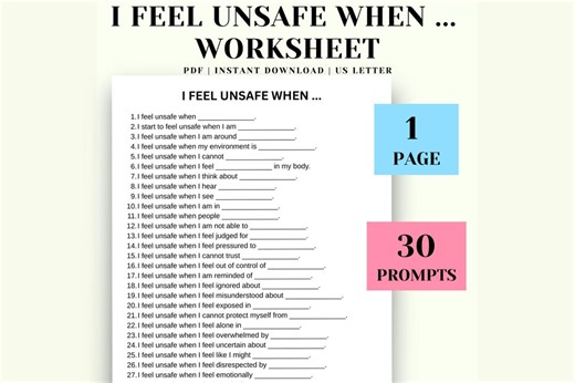 I Feel Unsafe When Therapy Worksheet, Emotional Safety Prompts, Anxiety & Trauma-informed Reflection Sheet - Etsy