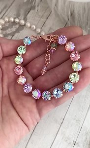 PASTEL SPRING Genuine Crystal Tennis Bracelet, Pale Pink, Lt Blue, Lilac, Violet Water Color Jewelry, Rose Gold Bracelet, - Etsy