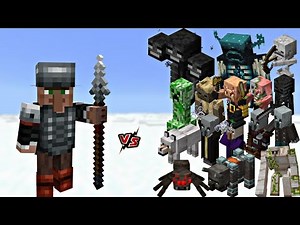 Epic Minecraft fight:Guard villager vs all mobs fight #minecraft #gaming