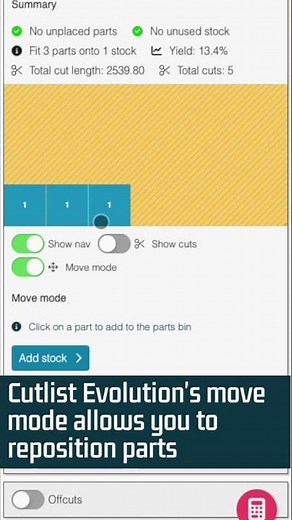Move parts | Cutlist Evolution