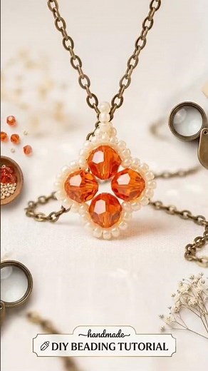 How to make an orange crystal pendant necklace 🥹✨