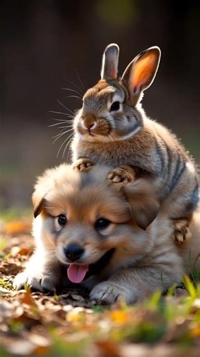 A Perfect Healing Duo: Puppy & Bunny Moment 🐶🐰🌼 #Dog