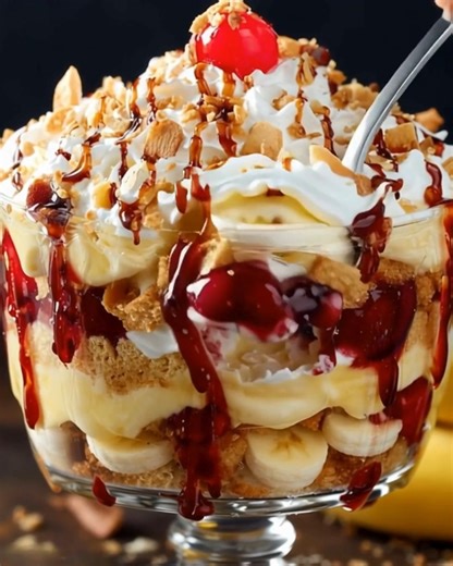Banana Split Trifle Ingredients: 3 ripe bananas, sliced 1 cup strawberries, hulled and sliced 1 cup pineapple chunks (fresh or canned, drained) 1 cup heavy whipping cream 1 cup vanilla pudding (prepared) ...... Full Recipe in Coʍmеոτ 💬 | The Saucy Plate