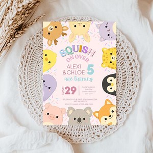 Squishmallow Birthday Invitation: Twin Plush Party, Editable Canva Template (digital Download - Etsy