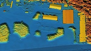 Animation of a mine elevation. GIS product made after processing aerial data taken from a drone. It shows excavation site with steep rock walls