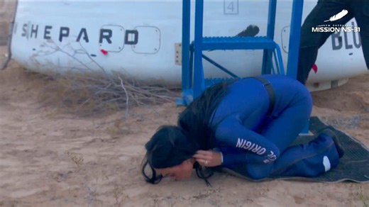 Katy Perry kisses the ground after all-female space trip