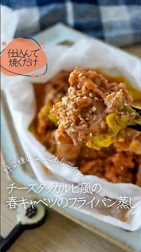 【チーズタッカルビ風で子供が食べる】春キャベツと豚バラのフライパン蒸し🍳 #簡単レシピ #おきめし #野菜嫌い克服#春キャベツ #豚こま