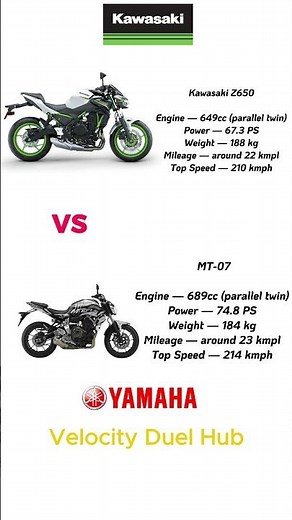 Kawasaki Z650 vs Yamaha MT-07 🔥 Power, Weight & Performance Comparison #automobile