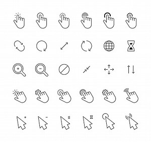 Click cursor icons. Computer clicking pointer icon arrow and hand,...
