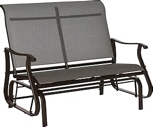 Outsunny 2-Person Outdoor Glider Bench，Patio Glider Loveseat Chair with Powder Coated Steel Frame，2 Seats Porch Rocking Glider for Backyard, Lawn, Garden and Porch, Mixed Gray