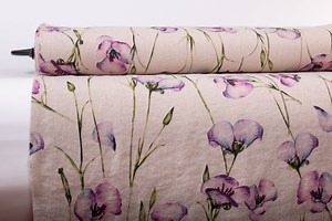 California Poppy Linen Fabric: Natural Floral Print, Medium Weight by the Yard - Etsy