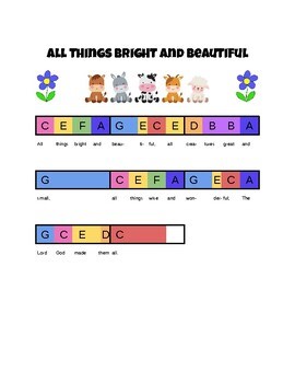 All Things Bright and Beautiful (Chorus) toddler color coded piano music level 1