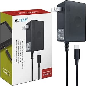 45W Charger for Nintendo Switch, YCCTEAM Charger AC Adapter Power Supply 15V 3A Fast Charging Kit Compatible with Switch OLED/Dock and Pro Controller (Support TV Mode),Black