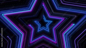 Glowing Multi Color Neon Star Shape Line Animation, Abstract Motion Design Neon Star. Digital Star Shape Animation Vj Loop. Neon Star Loop Animation. Neon Star Randomly Moving Vj Loop